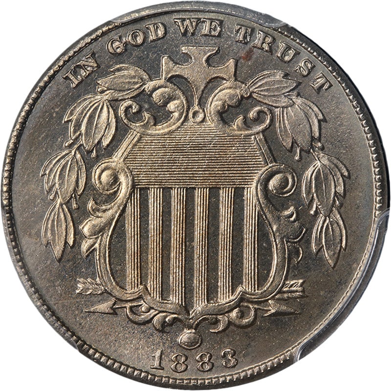 PCGS PR65 1883 United States Shield Nickel Proof Coin: PCGS PR65 1883 United States Shield Nickel Proof Coin 1883 Shield Nickel graded PCGS PR65 with superb eye appeal, fantastic luster, a strong strike, and great mirrors. Described as wonderfully origina