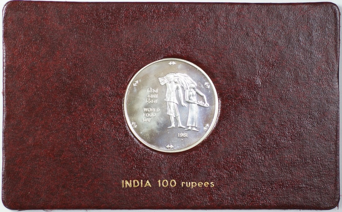 India 100 Rupees Silver FAO World Food Day Album Insert (1 of 2)