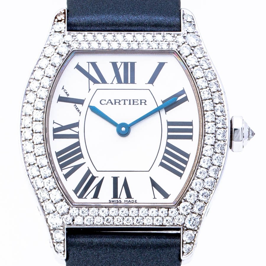 Cartier Tortue 2644 Women's Manual Wind Wristwatch 750 White Gold: Cartier Tortue 2644 Women's Manual Wind Wristwatch 750 White Gold Ladies' Cartier Tortue SM hand-wound wristwatch in pre-owned condition. It features a manual winding movement, a 750 white gold case, 