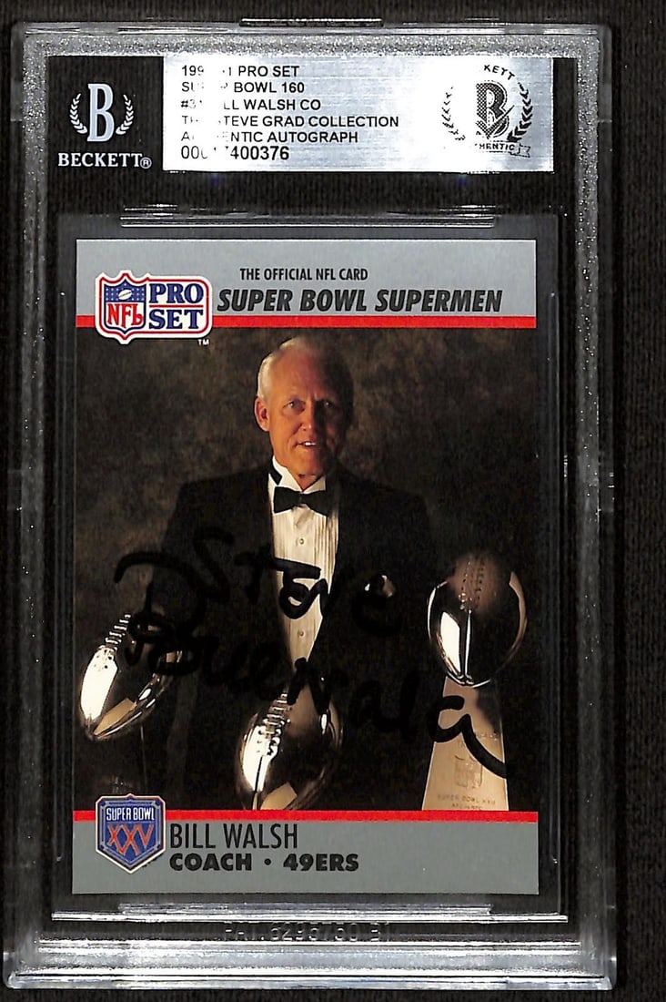 1991 Pro Set Super Bowl Supermen Bill Walsh signed Beckett slab card (1 of 1)