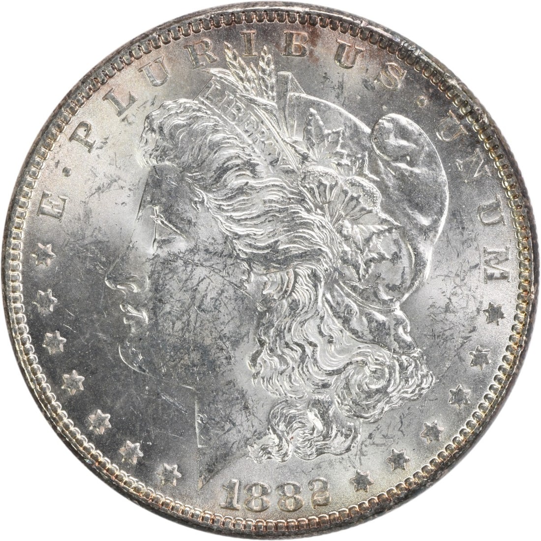 Uncirculated 1882 Silver Morgan Dollar Brilliant Uncertified No Mint Mark: Uncirculated 1882 Silver Morgan Dollar Brilliant Uncertified No Mint Mark This is an uncirculated 1882 Morgan Silver Dollar from the United States, featuring a brilliant uncirculated (BU) grade. The c