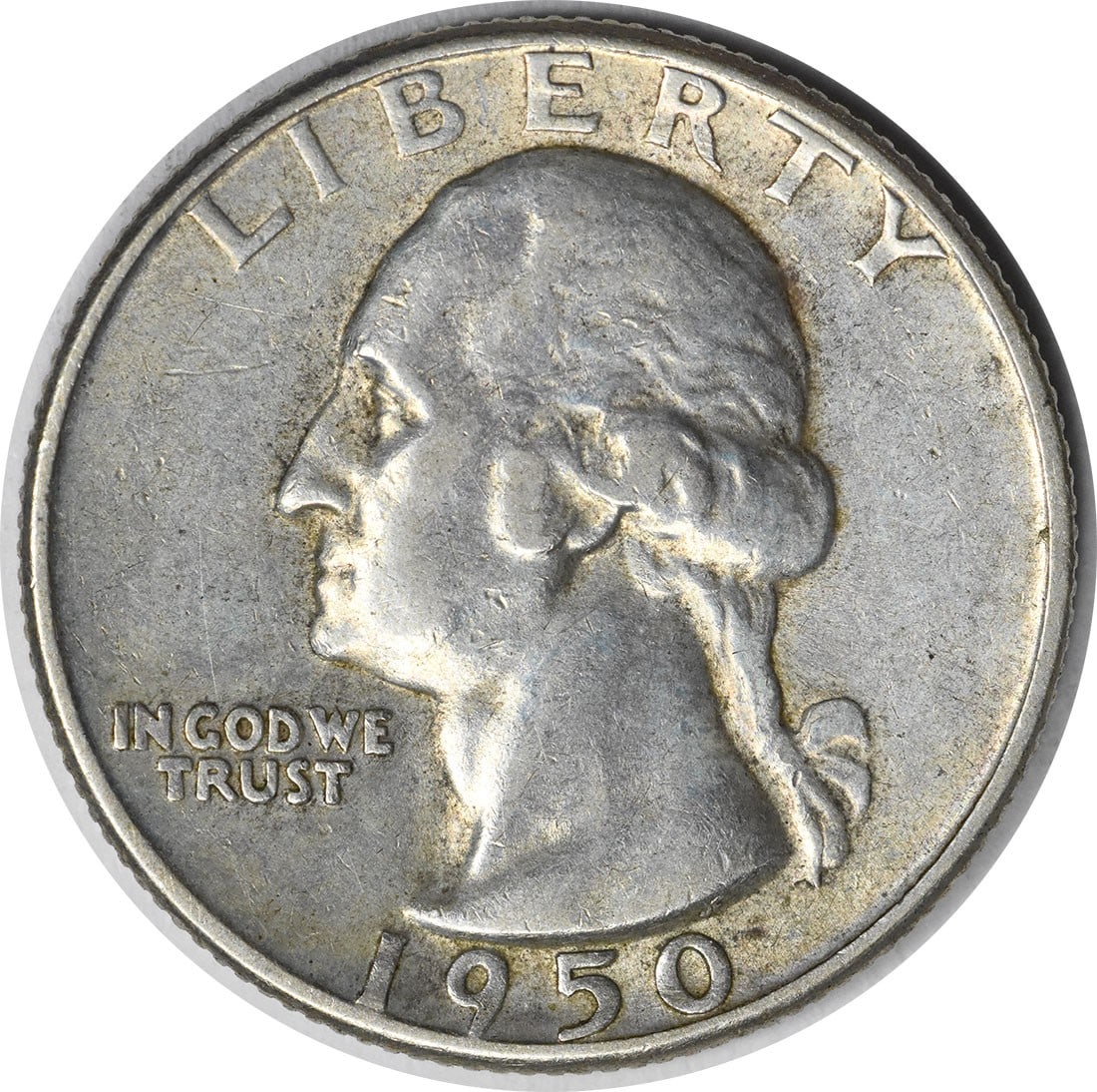 1950-D/S Washington Silver Quarter 90% Silver OMM 1 by John Flanagan: 1950-D/S Washington Silver Quarter 90% Silver OMM 1 by John Flanagan This 1950-D/S Washington Silver Quarter is a remarkable piece for collectors. Featuring a composition of 90% silver and 10% copper,