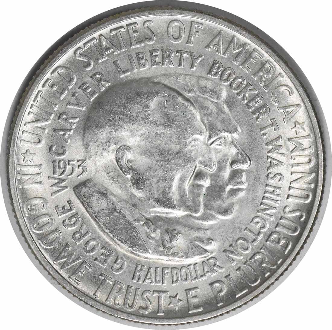 1953 PDS Booker T Washington Carver commemorative half dollar set uncertified: 1953 PDS Booker T Washington Carver commemorative half dollar set uncertified A 1953 PDS choice BU commemorative half dollar set, uncertified and uncirculated. The set is composed of silver coins from