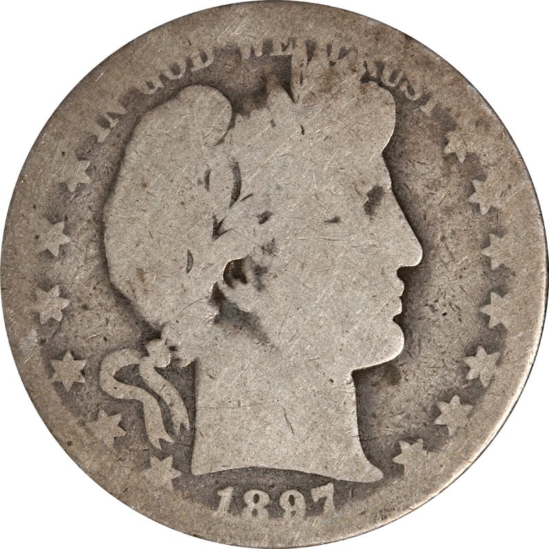 1897 O Silver Barber Half Dollar: 1897 O Silver Barber Half Dollar This is a 1897-O Barber Half Dollar from the United States. The coin is composed of silver with a fineness of 0.9 and is in circulated, pre-owned condition. It is unce