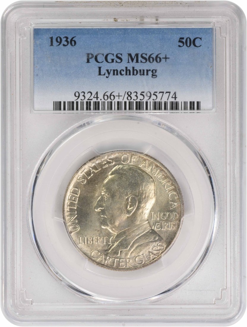 1936 Lynchburg Commemorative Silver Half Dollar MS66+ PCGS Uncirculated: 1936 Lynchburg Commemorative Silver Half Dollar MS66+ PCGS Uncirculated This 1936 Lynchburg Commemorative Silver Half Dollar is a beautifully preserved coin featuring a high-grade MS66+ certification 