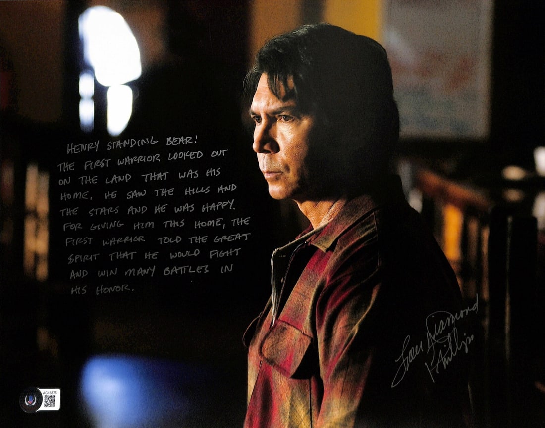 Lou Diamond Phillips Signed 11x14 Longmire Photo with Inscription Beckett 10: Lou Diamond Phillips Signed 11x14 Longmire Photo with Inscription Beckett 10 This striking 11x14 color photograph features Lou Diamond Phillips as Henry Standing Bear from the acclaimed TV series "Lon