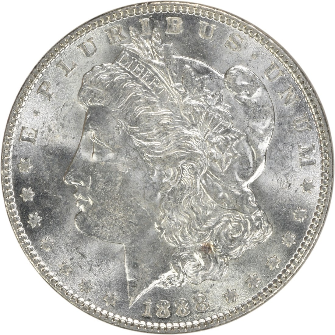 Uncirculated 1888 Morgan Silver Dollar Philadelphia Mint BU Condition: Uncirculated 1888 Morgan Silver Dollar Philadelphia Mint BU Condition This is an 1888 Morgan Silver Dollar from the United States, featuring a Brilliant Uncirculated (BU) grade. The coin is uncertifie