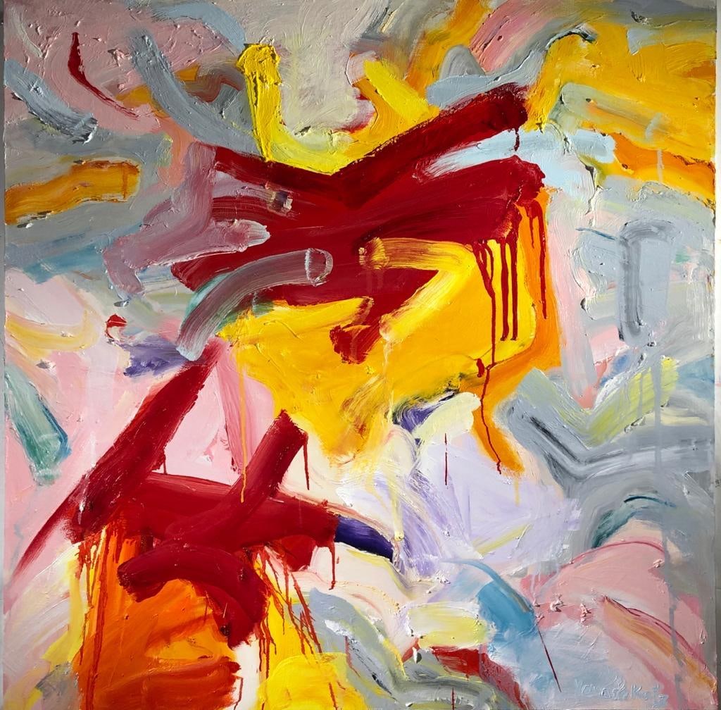 Yoram Katz Life Abstract Painting 48 x 48 Inch Impressionist Art (1 of 1)