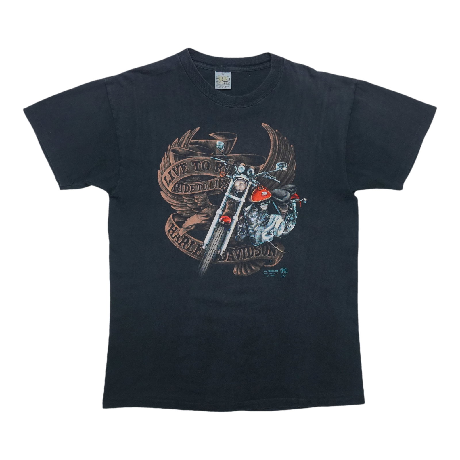 Vintage 1989 Harley Davidson 3D Graphic Cotton Shirt Large Black (1 of 5)