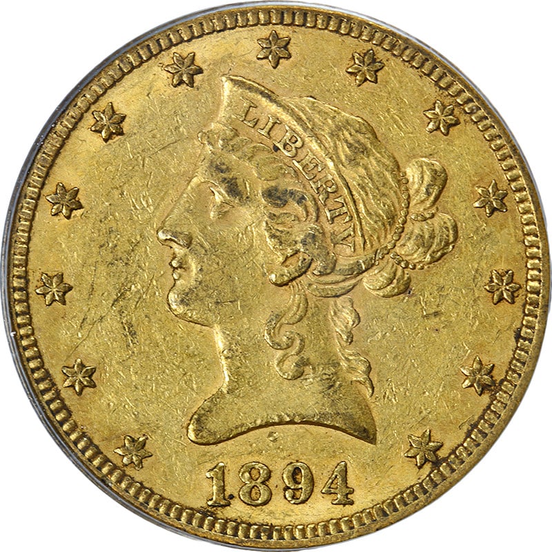 PCGS AU53 1894-O Liberty $10 Gold Coin CAC Old Green Holder: PCGS AU53 1894-O Liberty $10 Gold Coin CAC Old Green Holder This 1894-O Liberty Gold $10 coin features the Liberty Head design and was struck at the New Orleans Mint. Certified by PCGS with a grade of