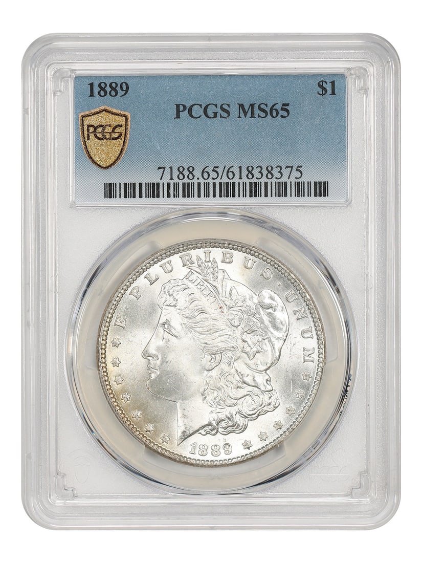 1889 Philadelphia Morgan Dollar PCGS MS65 $1 Coin: 1889 Philadelphia Morgan Dollar PCGS MS65 $1 Coin 1889 Morgan Dollar certified by PCGS as MS65. This Philadelphia issue is uncirculated, and a massive production of over 21 million pieces makes this d