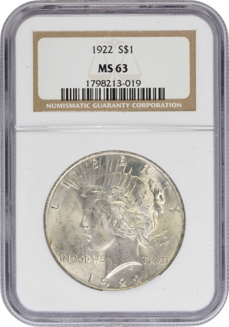 NGC MS63 1922 Peace Dollar $1 Silver Coin: NGC MS63 1922 Peace Dollar $1 Silver Coin 1922 Peace Silver Dollar certified by NGC and graded MS63. This uncirculated United States $1 coin features the Peace design by Anthony de Francisci and is st