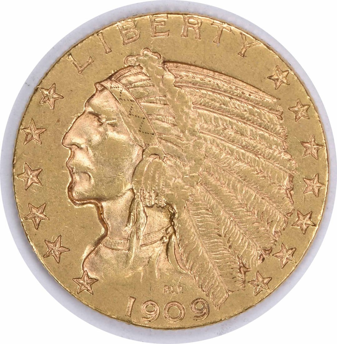 1909 D Indian Head $5 Gold Coin EF Uncertified: 1909 D Indian Head $5 Gold Coin EF Uncertified 1909-D $5 Gold Indian coin in EF grade. This uncertified, circulated pre-owned coin is a United States issue from the pre-1933 period. Specifications Ite