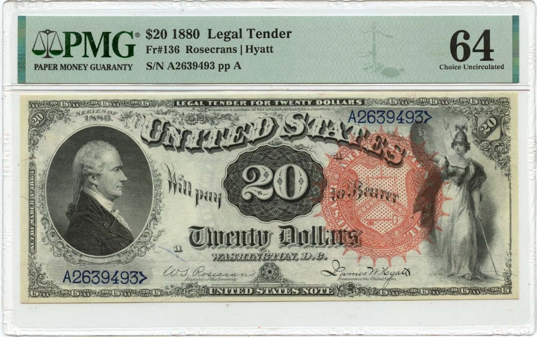 PMG CH64 1880 $20 United States Legal Tender Note FR#136 (1 of 2)