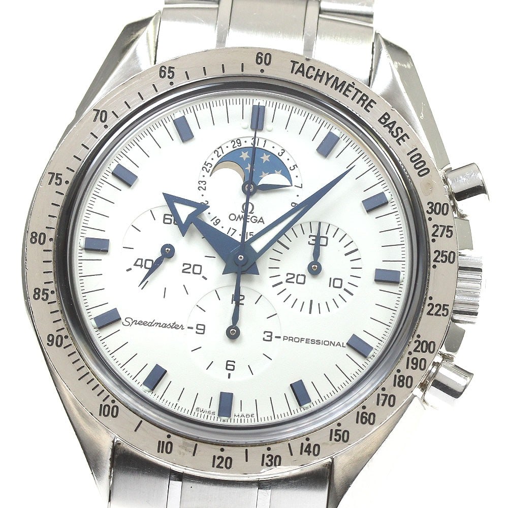 OMEGA Speedmaster Professional Moonphase 3575.20 Mens Wristwatch: OMEGA Speedmaster Professional Moonphase 3575.20 Mens Wristwatch This pre-owned OMEGA Speedmaster Professional Moonphase men's wristwatch is a Swiss-made manual-winding timepiece with a stainless stee