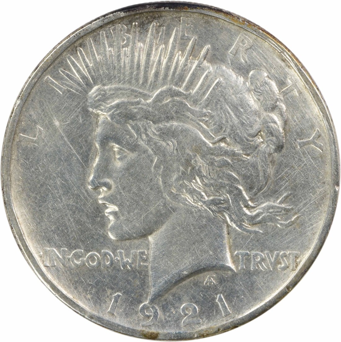 1921 United States Peace Dollar Silver $1 VF Uncertified: 1921 United States Peace Dollar Silver $1 VF Uncertified 1921 Peace silver dollar in circulated VF condition. This uncertified United States $1 coin is composed of silver and is offered as a pre-owned