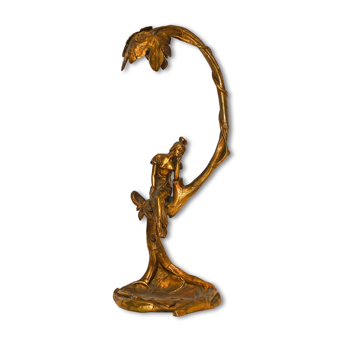 French Art Nouveau gilt bronze table lamp signed H. Sibeug (1 of 5)
