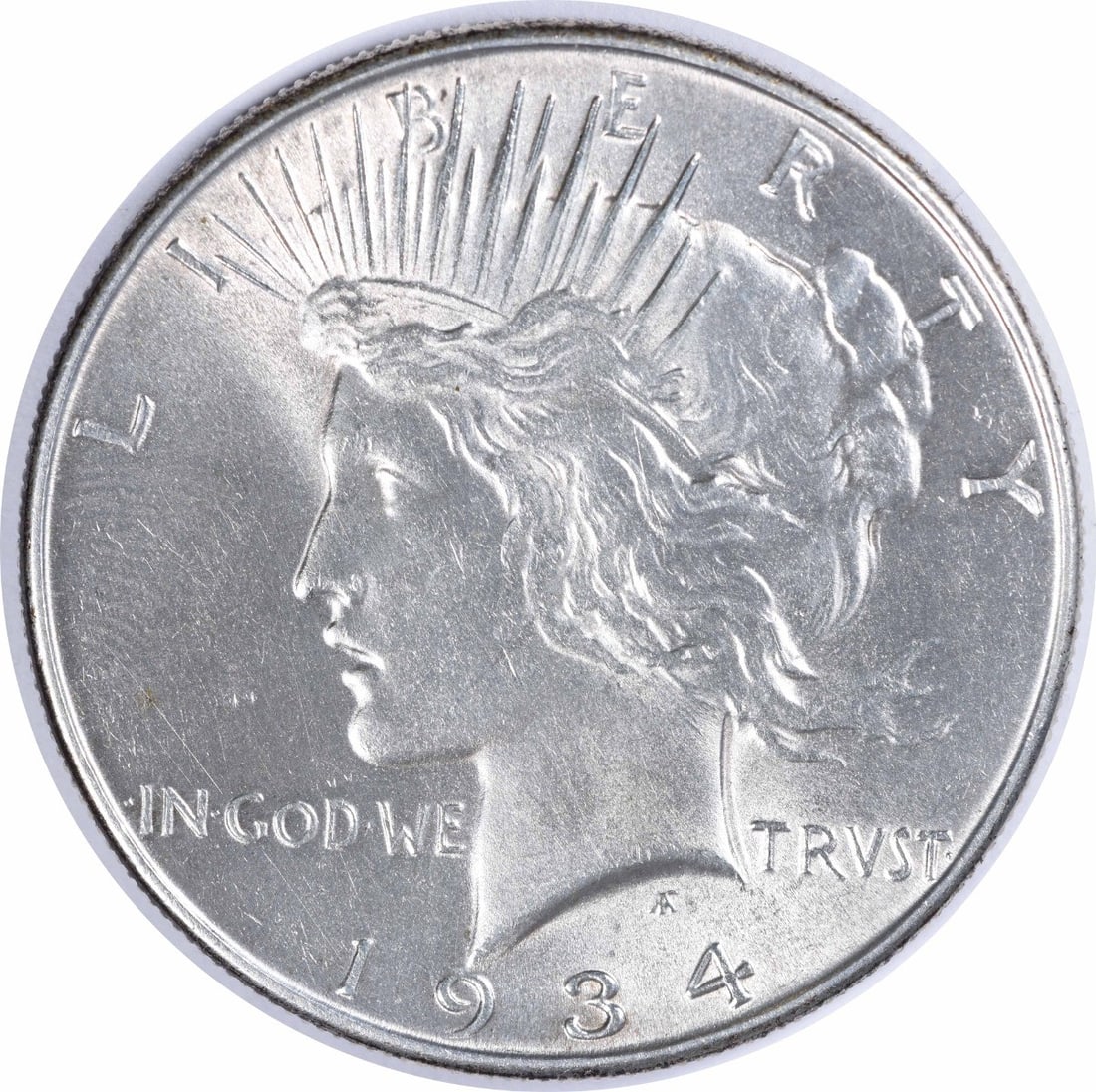 1934 $1 Peace Dollar Silver Uncirculated Uncertified: 1934 $1 Peace Dollar Silver Uncirculated Uncertified 1934 Peace Silver Dollar in uncirculated, pre-owned condition. This uncertified coin is identified as Choice BU and features a silver composition. 
