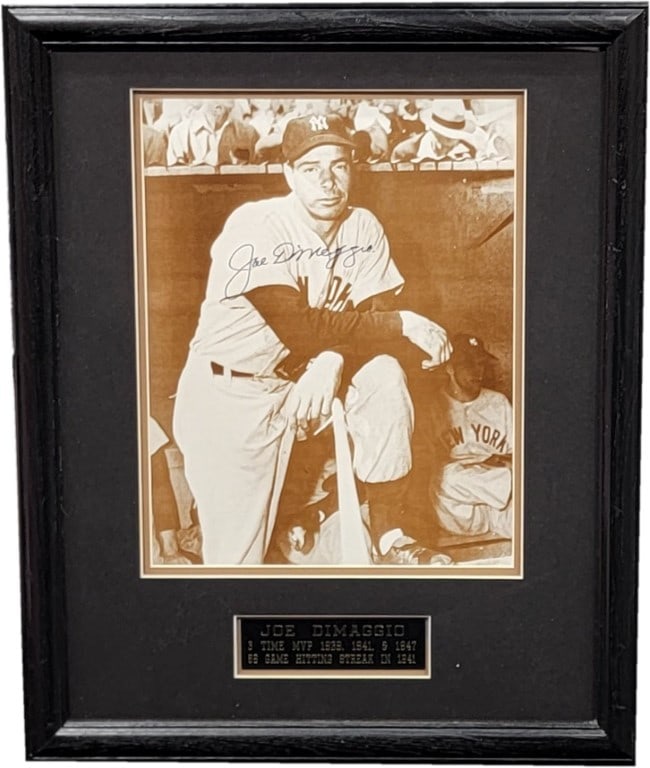 Framed Joe DiMaggio autographed Yankees 8x10 photo Beckett: Framed Joe DiMaggio autographed Yankees 8x10 photo Beckett This is an original 8x10 photograph of Joe Dimaggio, custom framed and signed by the legendary New York Yankees player. The autograph has bee