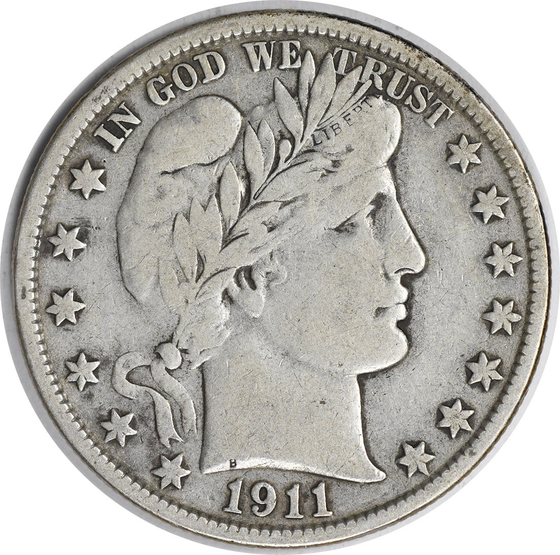1911 S Mint Barber Half Dollar FS-501 Silver 50C VF: 1911 S Mint Barber Half Dollar FS-501 Silver 50C VF 1911 Barber Half Dollar, FS-501 variety, in circulated VF condition. This uncertified United States 50C coin is composed of silver and is offered as