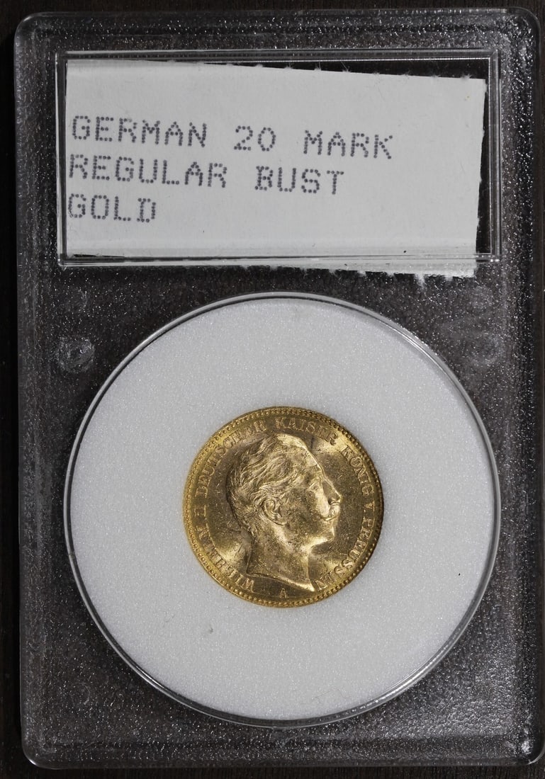 Wilhelm II 1906-A Prussia Gold 20 Mark Coin: Wilhelm II 1906-A Prussia Gold 20 Mark Coin This is a 1906-A German Empire Prussia 20 Mark gold coin featuring Wilhelm II. Composed of gold with a fineness of 0.9, this coin originates from Germany an