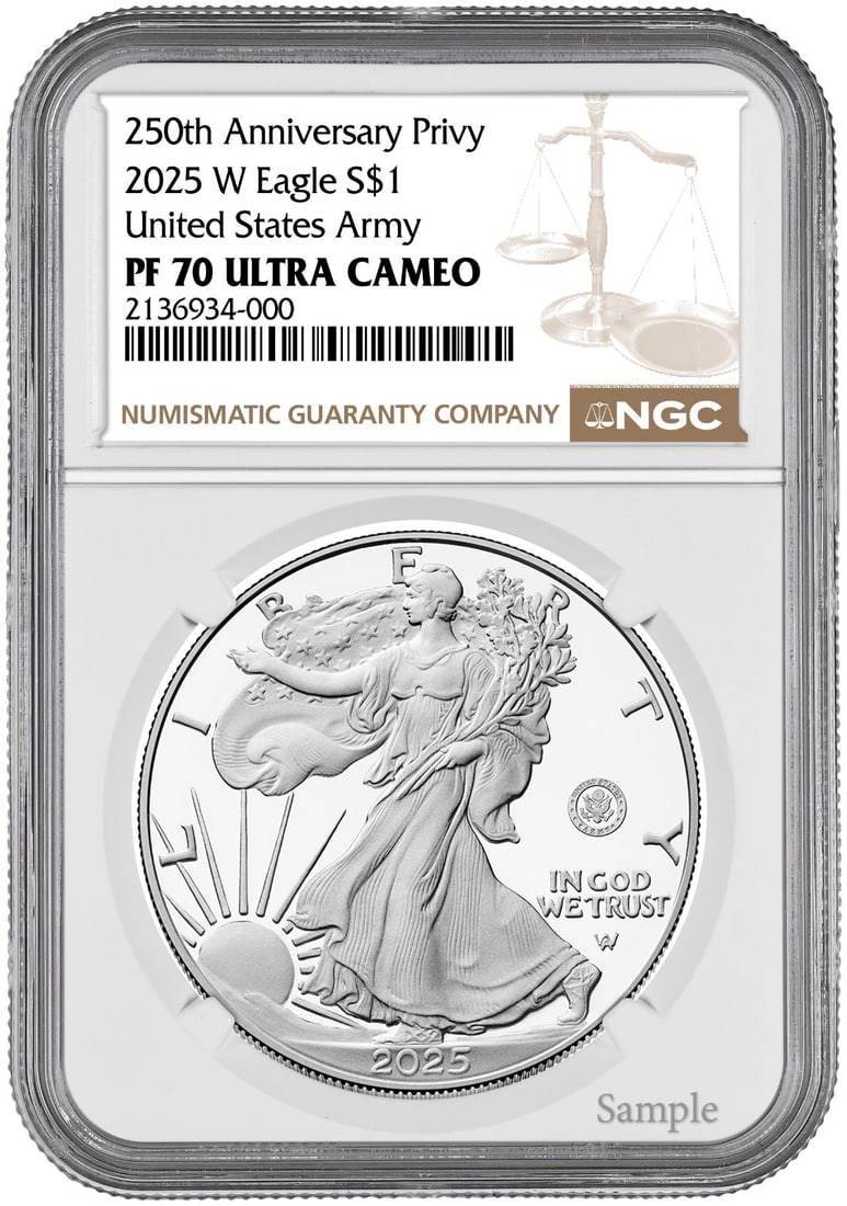 2025 American Silver Eagle Proof PR70 U.S. Army Privy NGC Coin (1 of 2)