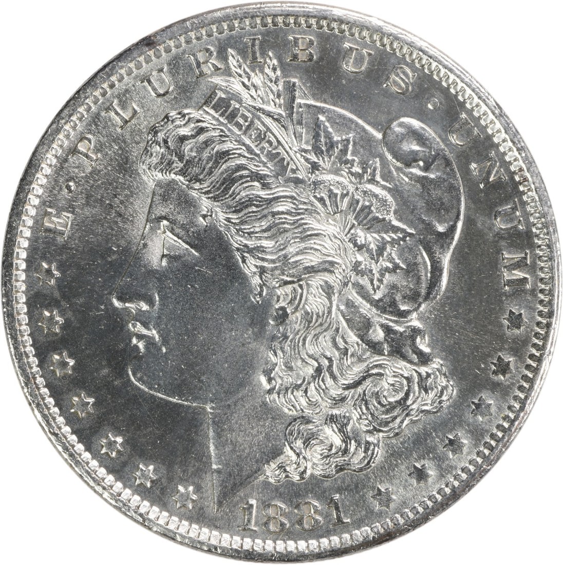 Choice BU 1881 San Francisco Morgan Silver Dollar Uncertified: Choice BU 1881 San Francisco Morgan Silver Dollar Uncertified This is an 1881-S Morgan Silver Dollar featuring a bright, uncirculated finish. The coin is composed of silver and originates from the San