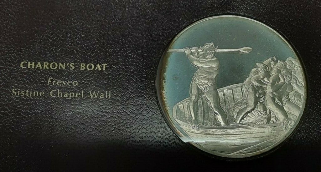 Charon's Boat Sterling Silver Proof Medal Genius of Michelangelo Series: Charon's Boat Sterling Silver Proof Medal Genius of Michelangelo Series This Franklin Mint Genius of Michelangelo proof medal, produced in 1970, is crafted in .925 sterling silver. The medal features 