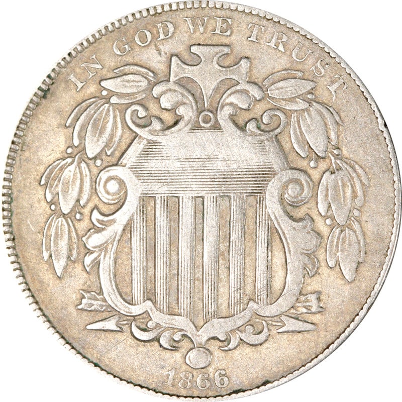 United States 1866 Shield 5 Cent Nickel Coin: United States 1866 Shield 5 Cent Nickel Coin 1866 Shield Nickel from the United States. This pre-owned coin is uncertified and listed in circulated condition. Specifications Item Type: Shield Nickel Y