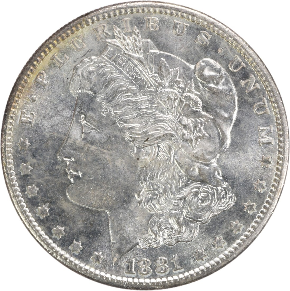 Uncirculated 1881 San Francisco Morgan Silver Dollar BU Grade Uncertified: Uncirculated 1881 San Francisco Morgan Silver Dollar BU Grade Uncertified This is an uncirculated 1881-S Morgan Silver Dollar from the United States. The coin has a Brilliant Uncirculated (BU) grade a