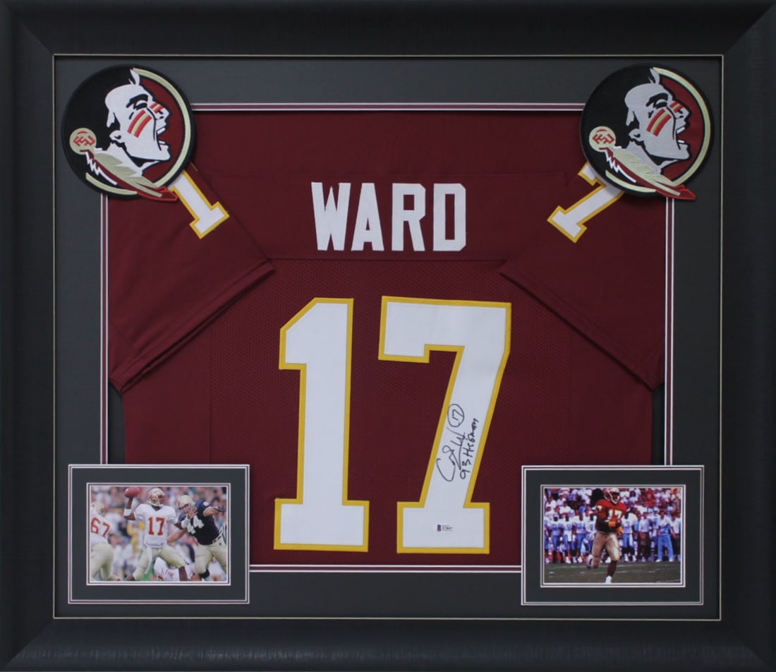 Charlie Ward Signed Framed Maroon Jersey With 93 Heisman Inscription BAS Authenticated (1 of 2)