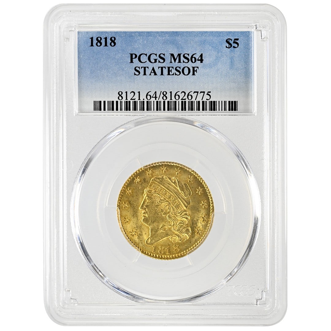 PCGS MS64 1818 $5 Gold Capped Bust Type 2 Coin (1 of 4)