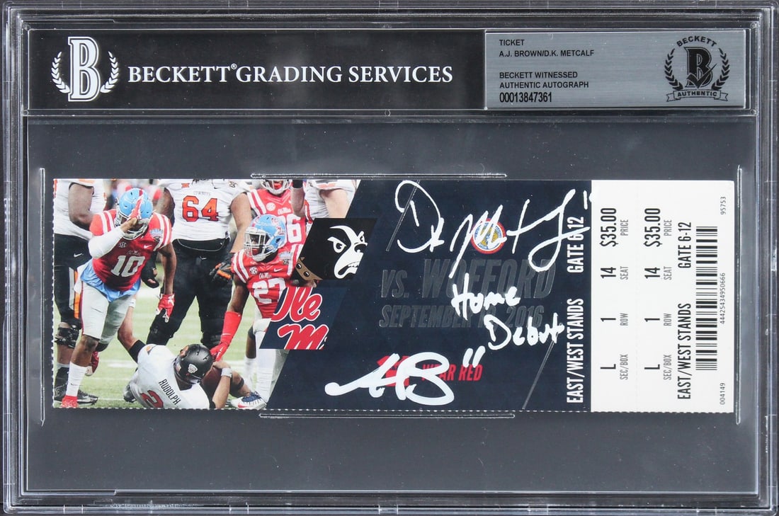 Signed 2016 Ole Miss vs Wofford Ticket Stub A.J. Brown D.K. Metcalf Beckett (1 of 2)