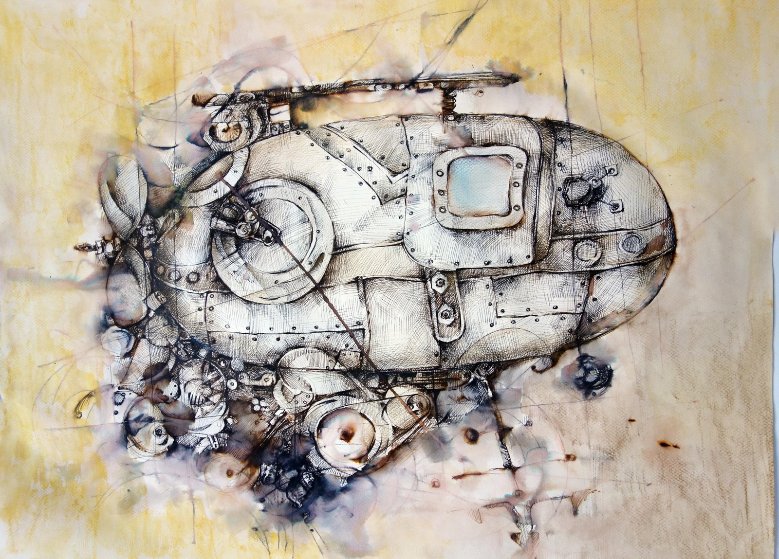 Khoren Keshishyan Y.SUBMARINE mixed media on paper 20 x 25.5 framed (1 of 1)