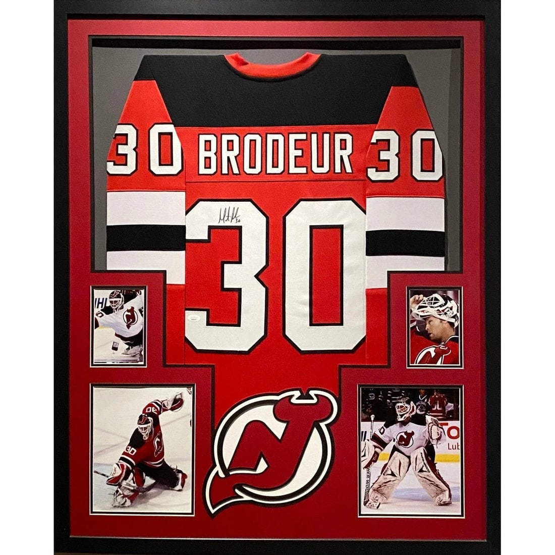 Framed Martin Brodeur autographed Devils jersey with JSA authentication (1 of 3)