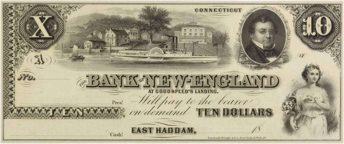 Uncirculated $10 Bank of New England Note East Haddam CT610-30 #1106 (1 of 2)