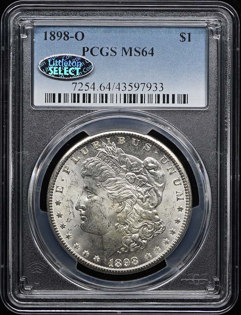 PCGS MS64 1898 O Morgan Silver Dollar: PCGS MS64 1898 O Morgan Silver Dollar 1898-O Morgan Dollar certified by PCGS and graded MS64. This pre-owned coin is an uncirculated United States silver dollar from the Morgan Dollar series. Specific
