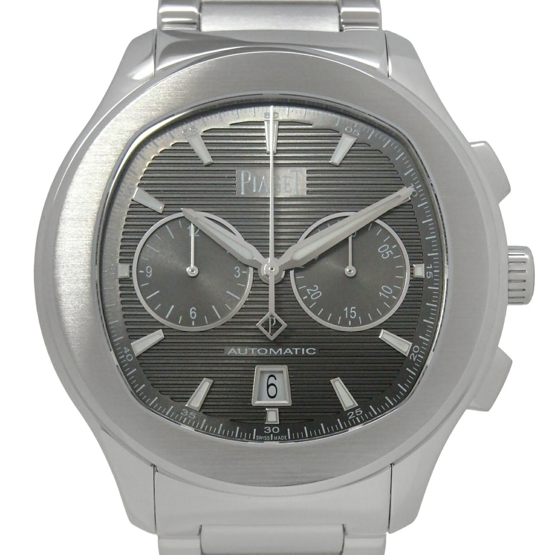 Piaget G0A42005 Polo Chronograph Mens Stainless Steel Watch Gray Dial: Piaget G0A42005 Polo Chronograph Mens Stainless Steel Watch Gray Dial Piaget Polo Chronograph men's wristwatch with a gray dial, automatic movement, and stainless steel case. This pre-owned watch is i