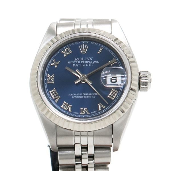 Rolex Datejust 26mm Ladies Automatic White Gold Bezel Watch 79174: Rolex Datejust 26mm Ladies Automatic White Gold Bezel Watch 79174 This pre-owned ROLEX Datejust 26mm women's wristwatch features a stainless steel and white gold construction with a white gold bezel. 