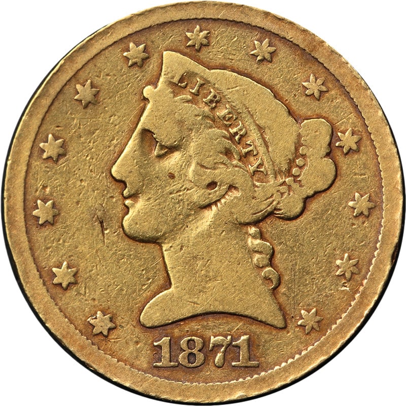 1871-S Liberty Head $5 Gold Coin VG F Uncertified (1 of 2)