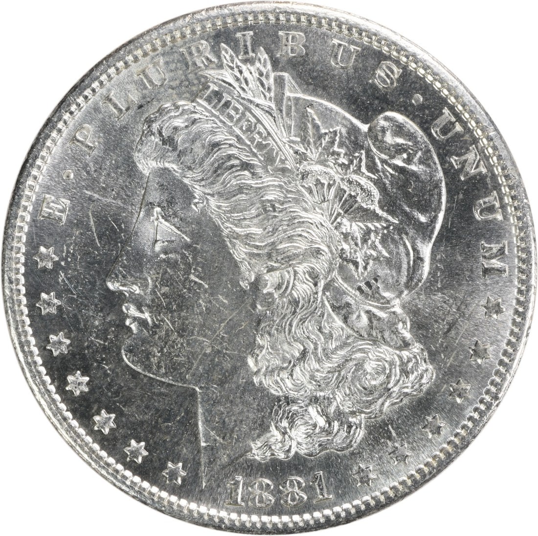 Choice BU 1881 S Silver Dollar Morgan Uncertified Uncirculated Coin: Choice BU 1881 S Silver Dollar Morgan Uncertified Uncirculated Coin This 1881-S Morgan Silver Dollar is a Choice Brilliant Uncirculated coin featuring the iconic design. Struck at the San Francisco Mi