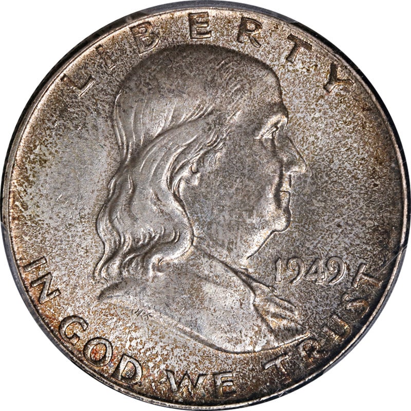 PCGS MS66 FBL 1949 Philadelphia Franklin Silver Half Dollar Uncirculated: PCGS MS66 FBL 1949 Philadelphia Franklin Silver Half Dollar Uncirculated This stunning 1949-P Franklin Half Dollar is certified by PCGS as MS66 FBL, showcasing exceptional eye appeal and a strong stri