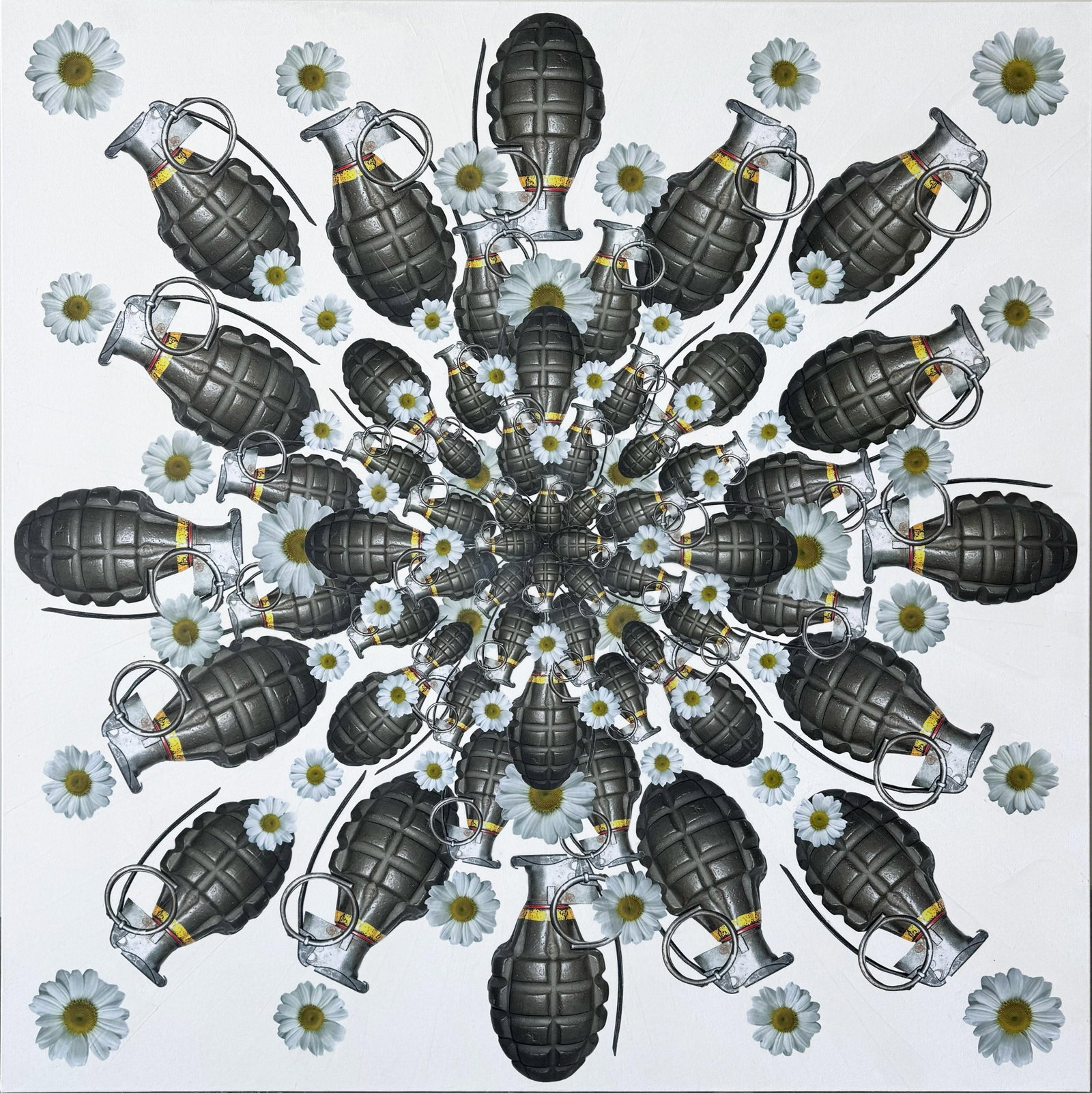 Explosion Mandala #2 48x48 Mixed Media by Tetiana Kalivoshko 2024: Explosion Mandala #2 48x48 Mixed Media by Tetiana Kalivoshko 2024 "Explosion Mandala #2" is a captivating 48" x 48" mixed media artwork created by artist Tetiana Kalivoshko in 2024. This piece is part