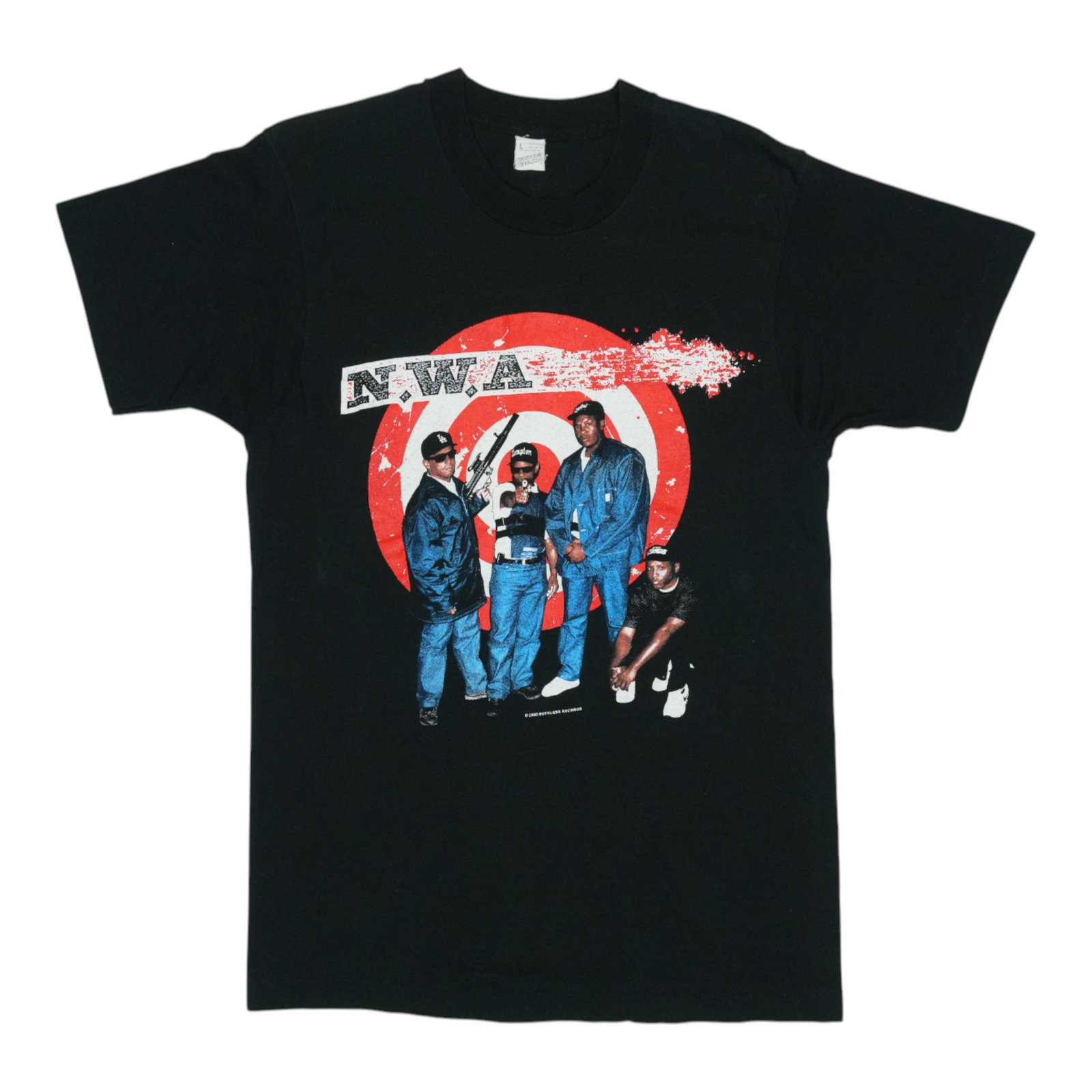 Vintage 1990 NWA Just Don't Bite It Black Cotton T-Shirt Size Large: Vintage 1990 NWA Just Don't Bite It Black Cotton T-Shirt Size Large This is an original vintage 1990 NWA "Just Don't Bite It" shirt featuring front and back graphics. The shirt is made of 100% cotton 