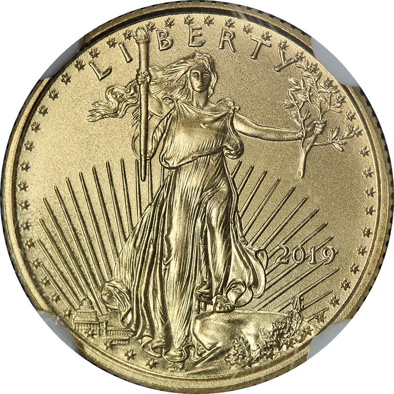 NGC MS70 2019 $5 Gold American Eagle Don Everhart Autograph: NGC MS70 2019 $5 Gold American Eagle Don Everhart Autograph Original 2019 Gold American Eagle $5 coin certified by NGC and graded MS70. This uncirculated pre-owned coin features gold composition with 