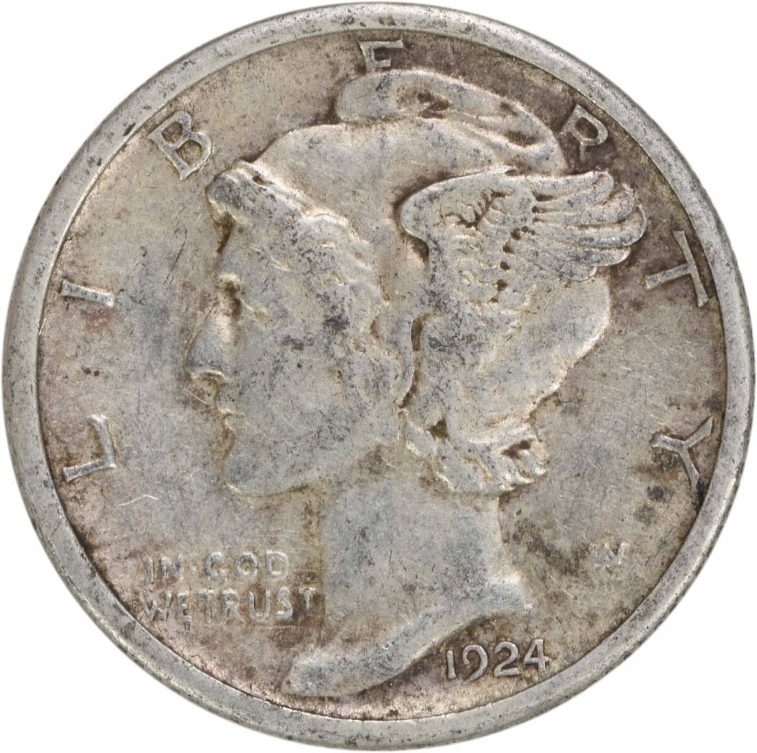 1924-S Mercury Dime 10C EF Uncertified 90% Silver: 1924-S Mercury Dime 10C EF Uncertified 90% Silver This 1924-S Mercury Silver Dime features a classic design by Adolph Alexander Weinman and is a notable piece of U.S. coinage. Minted in San Francisco,