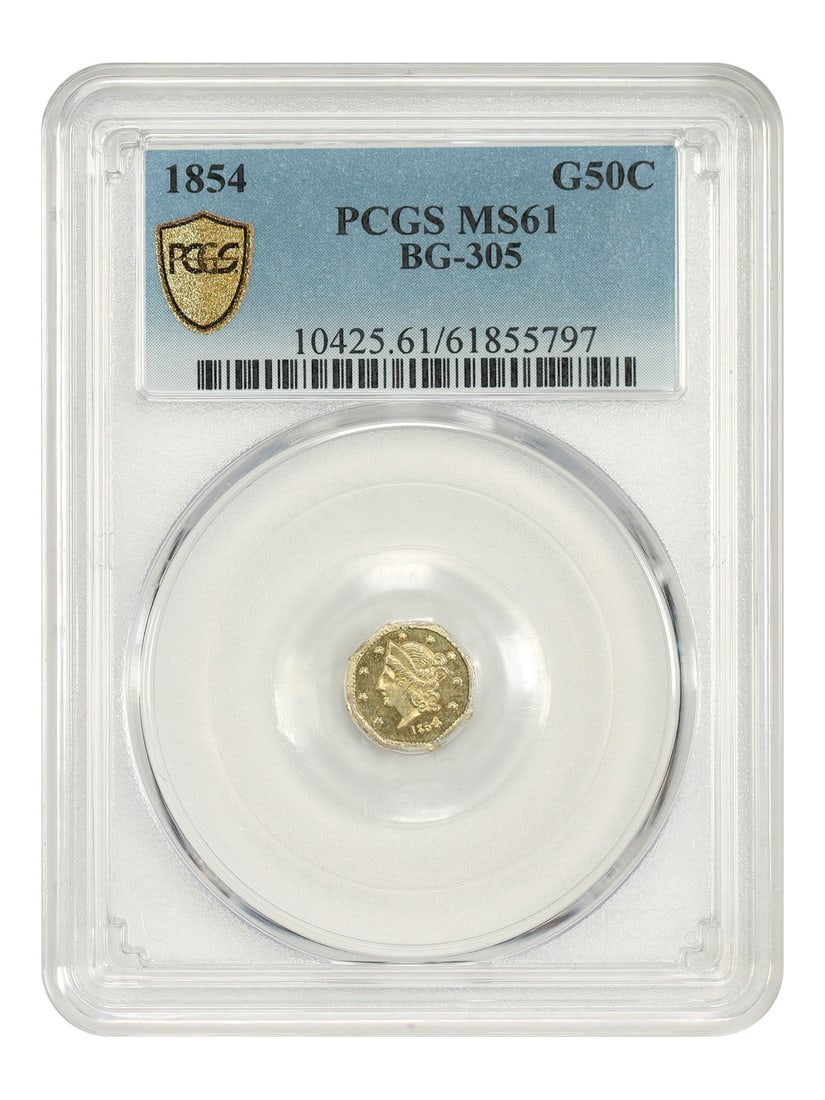 1854 California Fractional Gold 50C PCGS MS61 BG-305 (1 of 5)