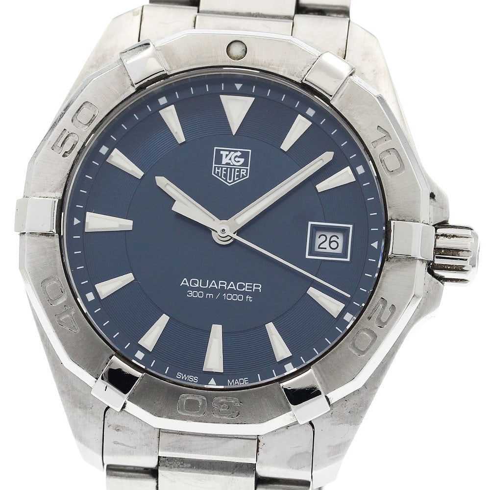 TAG Heuer Aquaracer WAY1112 Quartz Date Men's Watch: TAG Heuer Aquaracer WAY1112 Quartz Date Men's Watch This TAG Heuer Aquaracer WAY1112 men's wristwatch features a stainless steel case and bracelet with a navy dial. The watch is powered by a quartz mo