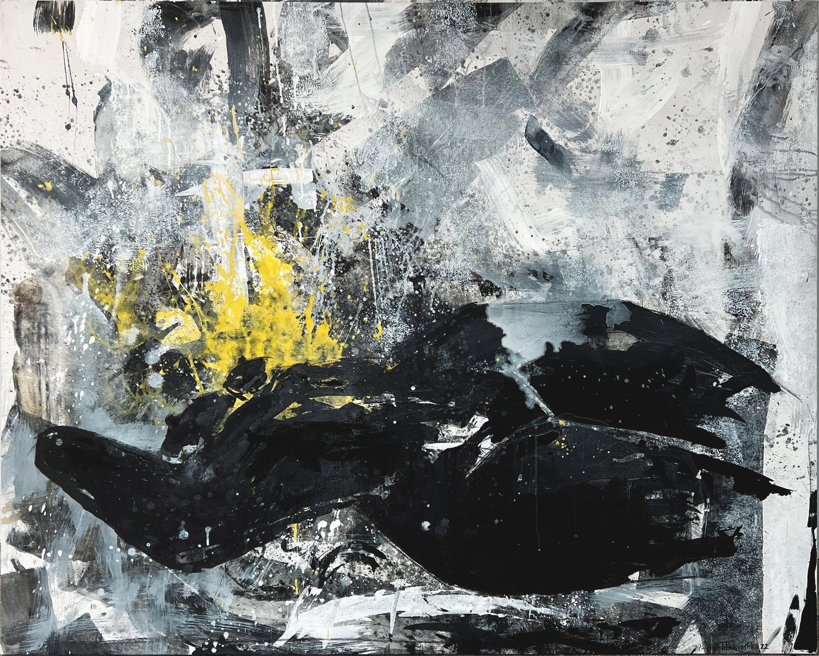 Resilience Abstract Canvas Painting 50 x 63 by Tetiana Kalivoshko: Resilience Abstract Canvas Painting 50 x 63 by Tetiana Kalivoshko "Resiliance" is a captivating abstract painting by Tetiana Kalivoshko, measuring 50 x 63 inches. Created in 2022, this artwork showcas