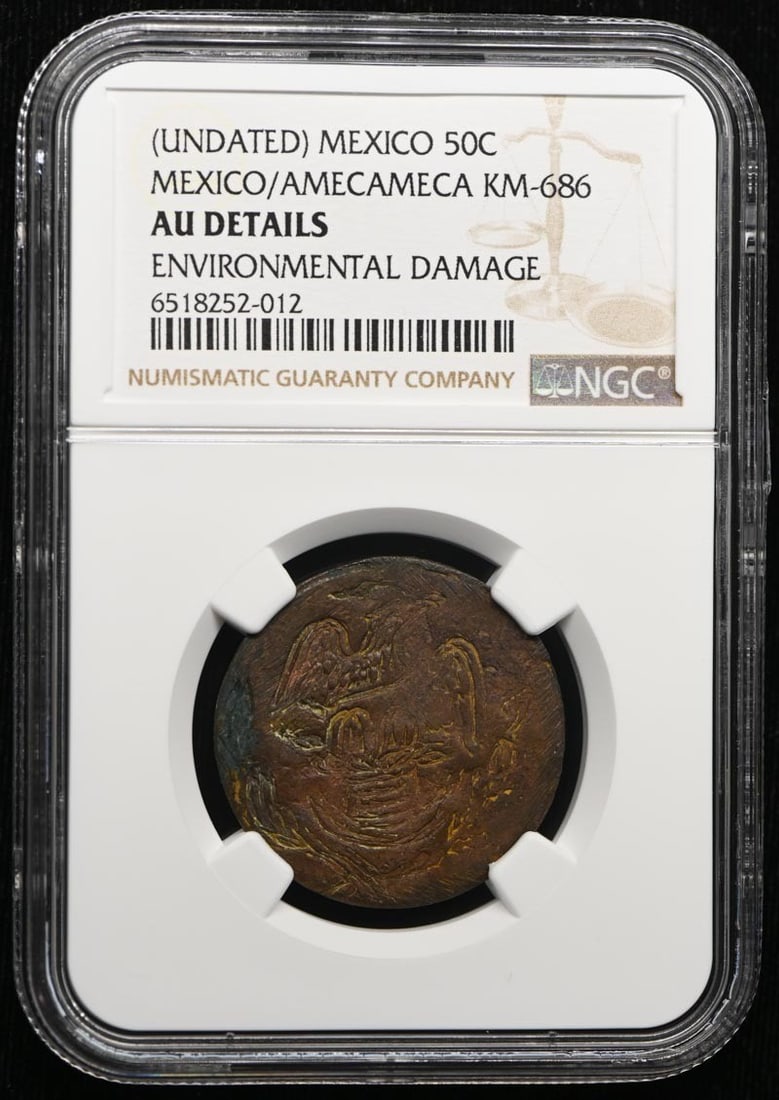 Mexico Amecameca 50C Token NGC AU Details BN Undated: Mexico Amecameca 50C Token NGC AU Details BN Undated Undated Mexico, Mexico/Amecameca 50 centavos coin certified by NGC and graded AU Details BN. This pre-owned piece is listed as uncirculated in the 